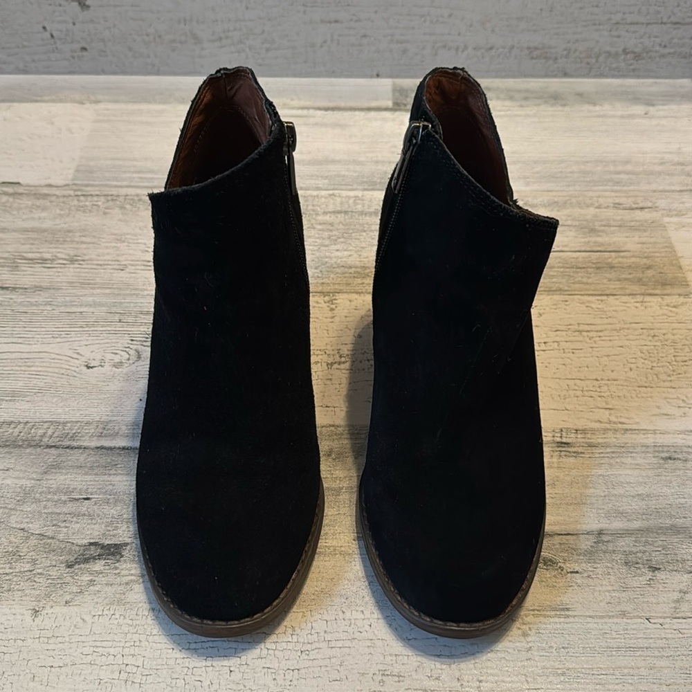 Lucky Brand Black Suede Booties || size 6 || Wedge Heel